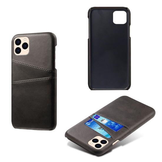 Double Card Slots PU Leather Coated PC Back Case для Apple iPhone 12 / 12 Pro - Чёрный - чехол-накладка из искусственной кожи с двумя кармашками для карт