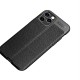 Litchi Skin PU Leather Coated TPU Mobile Phone Case priekš Apple iPhone 12 Pro Max - Melns - ādas imitācijas triecienizturīgs silikona aizmugures apvalks / bampers-vāciņš