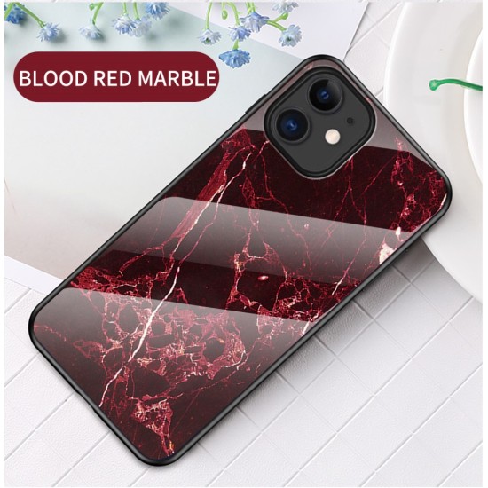 Marble Texture Glass Back Case priekš Apple iPhone 12 mini - Sarkans - stikla aizmugures apvalks / bampers-vāciņš