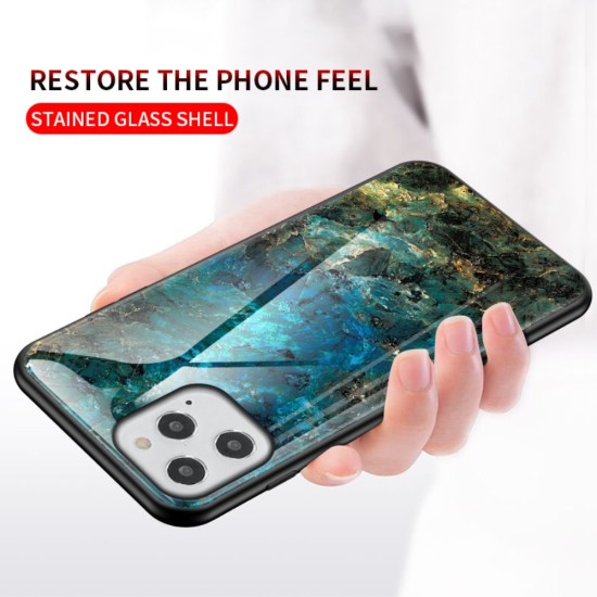Marble Texture Glass Back Case priekš Apple iPhone 12 / 12 Pro - Zaļš - stikla aizmugures apvalks / bampers-vāciņš