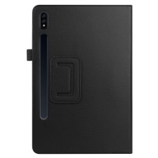Litchi Texture Leather Stand Protective Case priekš Samsung Galaxy Tab S7 T870 / T875 / Tab S8 X700 / X706 - Melns - sāniski atverams maciņš ar stendu