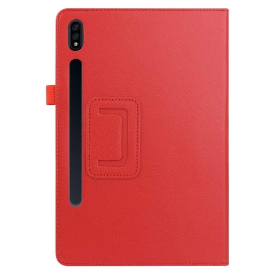 Litchi Texture Leather Stand Protective Case priekš Samsung Galaxy Tab S7 T870 / T875 / Tab S8 X700 / X706 - Sarkans - sāniski atverams maciņš ar stendu