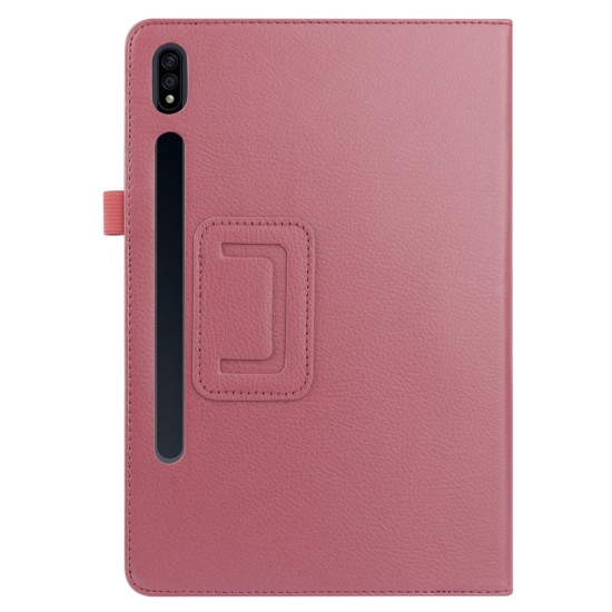 Litchi Texture Leather Stand Protective Case priekš Samsung Galaxy Tab S7 T870 / T875 / Tab S8 X700 / X706 - Rozā - sāniski atverams maciņš ar stendu