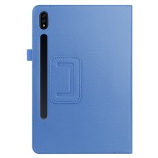 Litchi Texture Leather Stand Protective Case priekš Samsung Galaxy Tab S7 T870 / T875 / Tab S8 X700 / X706 - Gaiši Zils - sāniski atverams maciņš ar stendu