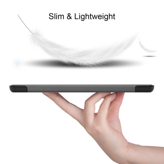 Tri-fold Stand PU Smart Auto Wake/Sleep Leather Case priekš Samsung Galaxy Tab S7 Plus T970 / T976 / Tab S8 Plus X800 / X806 - Pelēka - sāniski atverams maciņš ar stendu