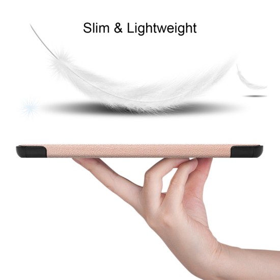 Tri-fold Stand PU Smart Auto Wake/Sleep Leather Case priekš Samsung Galaxy Tab S7 Plus T970 / T976 / Tab S8 Plus X800 / X806 - Rozā Zelts - sāniski atverams maciņš ar stendu
