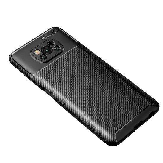 Beetle Series Carbon Fiber TPU Protection Phone Cover priekš Xiaomi Poco X3 NFC / X3 Pro - Melns - triecienizturīgs silikona aizmugures apvalks / bampers-vāciņš
