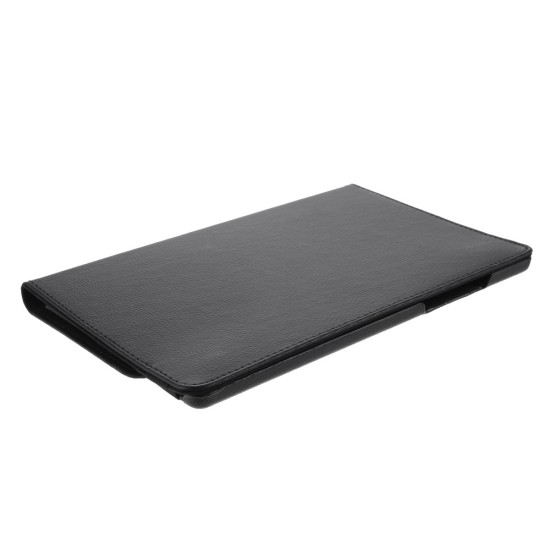 360 Rotary Litchi Skin Leather Cover w/ Stand priekš Samsung Galaxy Tab A7 (2020 / 2022) T500 / T505 / T509 - Melns - sāniski atverams maciņš ar stendu