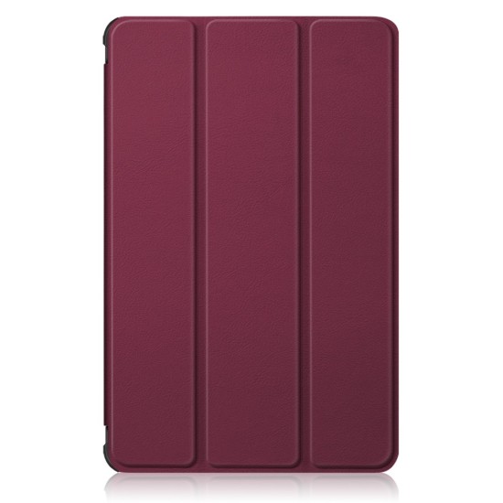 Tri-fold Stand PU Smart Auto Wake/Sleep Leather Case priekš Samsung Galaxy Tab A7 (2020 / 2022) T500 / T505 / T509 - Bordo - sāniski atverams maciņš ar stendu