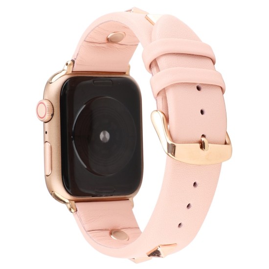 Genuine Leather Watchband with Rose Gold Fastener priekš Apple Watch 42 / 44 / 45 mm / Ultra 49 mm - Rozā - dabīgās ādas siksniņa priekš pulksteņiem ar saspraudi