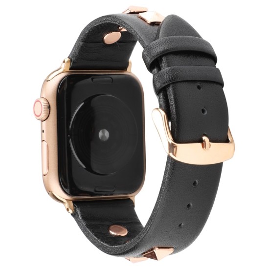 Genuine Leather Watchband with Rose Gold Fastener для Apple Watch 42 / 44 / 45 mm / Ultra 49 mm - Чёрный - ремешок для часов из натуральной кожи с застёжкой