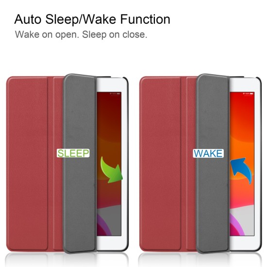 Tri-fold Stand PU Smart Auto Wake/Sleep Leather Case priekš Apple iPad 10.2 (2019 / 2020 / 2021) - Bordo - sāniski atverams maciņš ar stendu