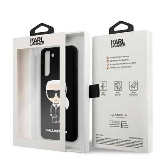 Karl Lagerfeld Silicone Iconic series Back Case KLHCS21MSLFKBK priekš Samsung Galaxy S21 Plus G996 - Melns - silikona aizmugures apvalks / bampers-vāciņš