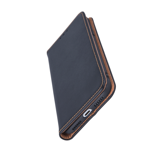 Genuine Leather Case Smart Pro priekš Samsung Galaxy A12 A125 - Melns - dabīgās ādas maciņš sāniski atverams ar stendu