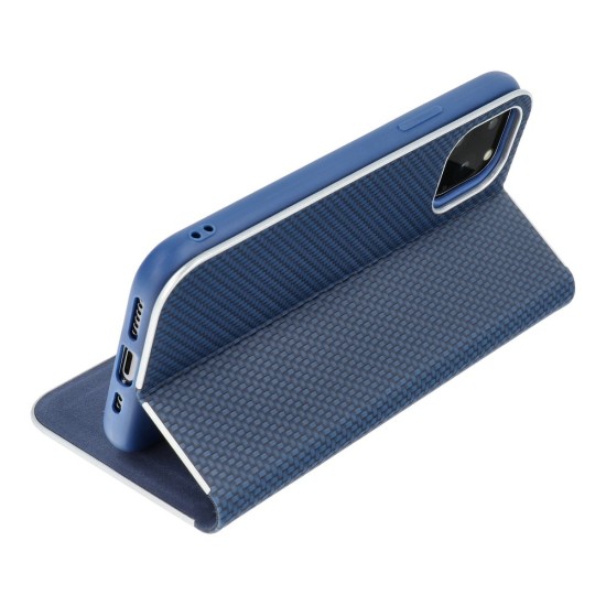 Luna Carbon Book Case priekš Samsung Galaxy A72 A725 - Zils - sāniski atverams maciņš ar stendu / grāmatveida maks