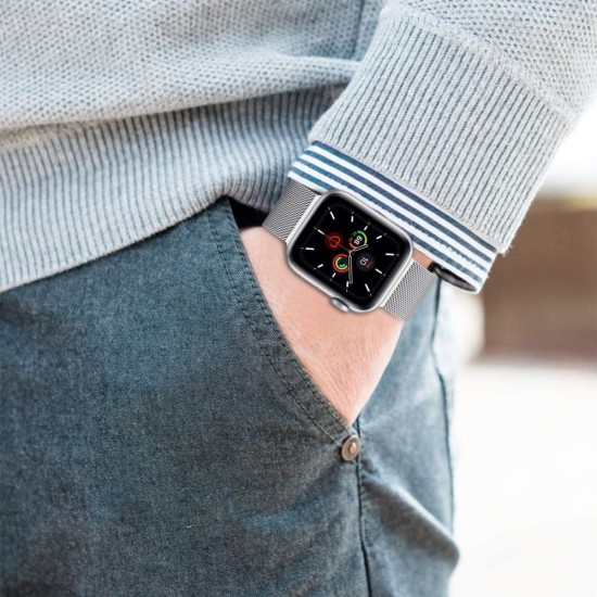 Tech-Protect Magnetic Milanese Metal Watch Band priekš Apple Watch 38 / 40 / 41 mm - Sudrabains - siksniņa viedpulksteņiem no nerūsējoša tērauda ar magnētu