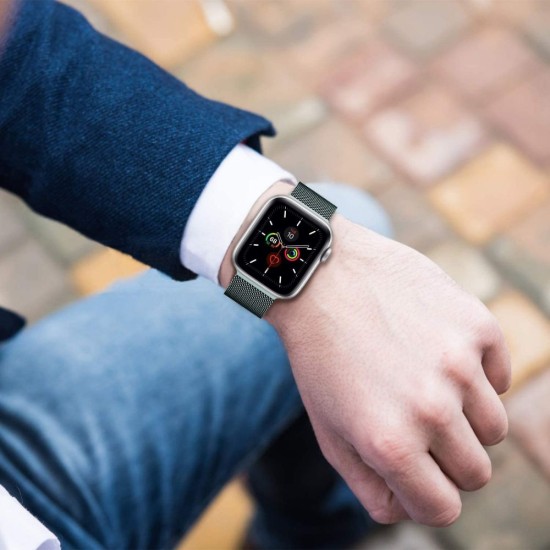 Tech-Protect Magnetic Milanese Metal Watch Band priekš Apple Watch 42 / 44 / 45 mm / Ultra 49 mm - Melns - siksniņa viedpulksteņiem no nerūsējoša tērauda ar magnētu