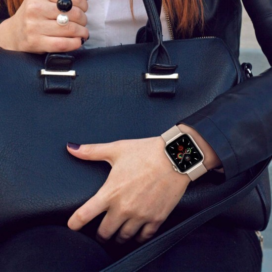Tech-Protect Magnetic Milanese Metal Watch Band priekš Apple Watch 42 / 44 / 45 mm / Ultra 49 mm - Zelts - siksniņa viedpulksteņiem no nerūsējoša tērauda ar magnētu