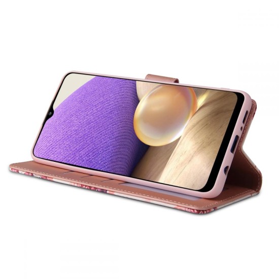 Tech-Protect Wallet Book Case priekš Samsung Galaxy A32 4G A325 - Rozā / Puķains - sāniski atverams maciņš ar magnētu un stendu / grāmatveida maks