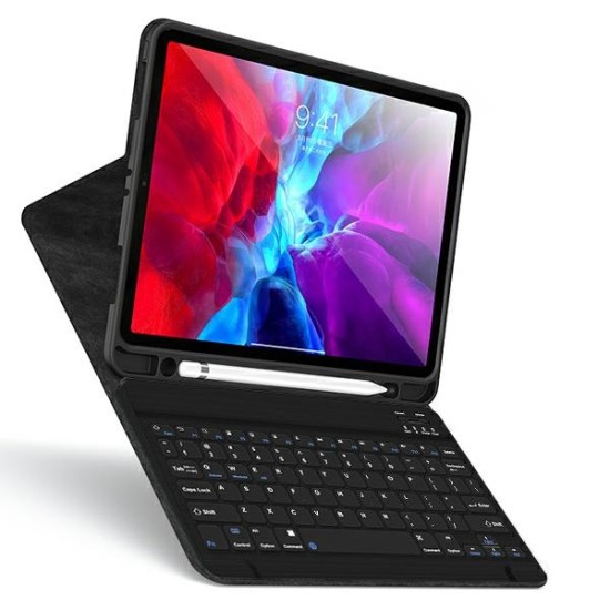 Usams Winro Series Book Case with Keyboard priekš Apple iPad Pro 11 (2018) / Air 4 (2020) / Air 5 (2022) - Melns - sāniski atverams maciņš ar klaviatūru