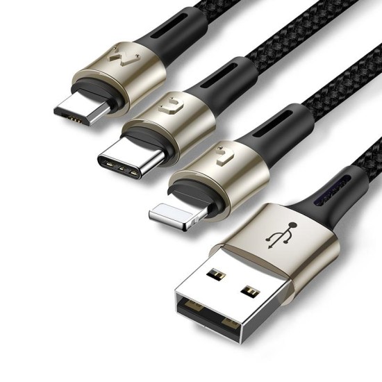 Baseus 1.2M 3in1 Charging Cable 3.5A USB to Lightning / Micro USB / Type-C cable - Melns - universāls lādēšanas un datu kabelis / vads