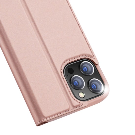 Dux Ducis Skin Pro series priekš Apple iPhone 12 Pro Max - Rozā Zelts - sāniski atverams maciņš ar magnētu un stendu