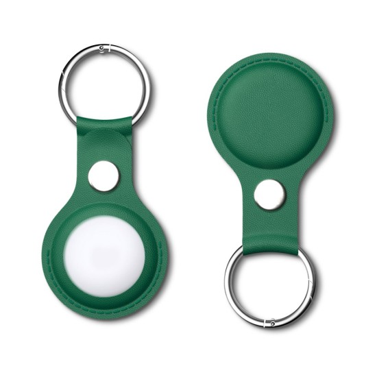PU Leather Protective Case with Metal Key Ring priekš Apple AirTag - Zaļš - mākslīgās ādas apvalks / piekariņš bezvadu izsekošanas ierīcei
