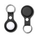 PU Leather Protective Case with Metal Key Ring priekš Apple AirTag - Melns - mākslīgās ādas apvalks / piekariņš bezvadu izsekošanas ierīcei