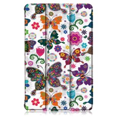 Tri-fold Stand PU Smart Auto Wake/Sleep Leather Case для Lenovo Tab M10 HD X306 - Бабочки / Цветы - чехол-книжка со стендом / подставкой