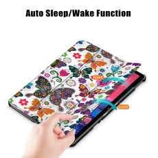 Tri-fold Stand PU Smart Auto Wake/Sleep Leather Case для Lenovo Tab P11 TB-J606 / P11 Plus TB-J616 - Бабочки / Цветы - чехол-книжка со стендом / подставкой