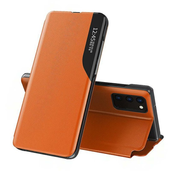 Smart View Window Wake / Sleep Book Case priekš Samsung Galaxy S21 Plus G996 - Oranžs - sāniski atverams maciņš ar lodziņu / grāmatveida maks