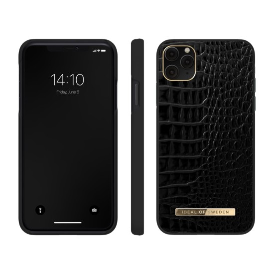 iDeal of Sweden Atelier AW20 Back Case priekš Apple iPhone 11 Pro Max - Neo Noir Croco - mākslīgās ādas aizmugures apvalks ar iebūvētu metālisku plāksni / bampers-vāciņš