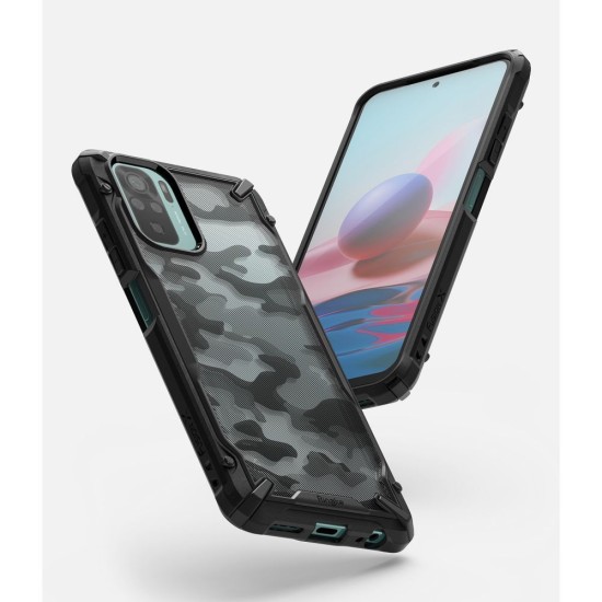 Ringke Fusion X Series Back Case priekš Xiaomi Redmi Note 10 / Note 10S / Poco M5s - Kamuflāža / Melns - triecienizturīgs silikona-plastikāta aizmugures apvalks / bampers-vāciņš
