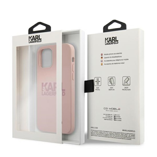 Karl Lagerfeld Silicone Stack Logo series Back Case KLHCP12MSTKLTLP priekš Apple iPhone 12 / 12 Pro - Rozā - silikona aizmugures apvalks / maciņš