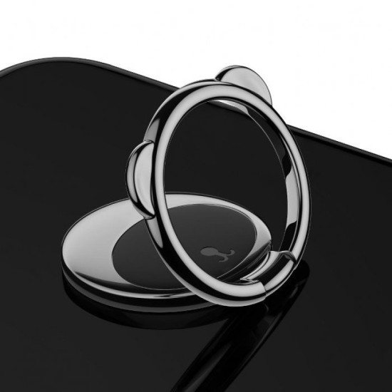 Baseus Bear Smartphone Ring Holder - Melns - Universālais gredzens-turētājs telefonam