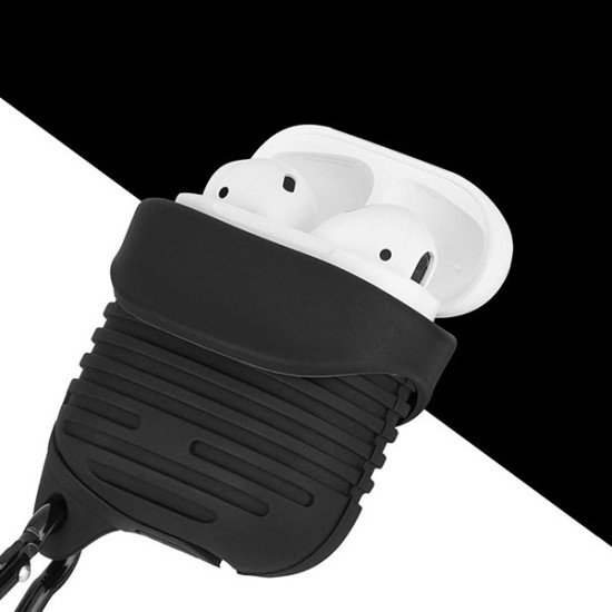 Silicone Case Type 2 priekš Apple Airpods - Melns - silikona apvalks bezvadu austiņu lādēšanas ierīcei