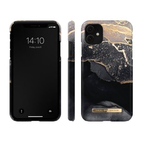 iDeal of Sweden Fashion AW21 Back Case priekš Apple iPhone 11 - Golden Twilight Marble - plastikāta aizmugures apvalks ar iebūvētu metālisku plāksni / bampers-vāciņš