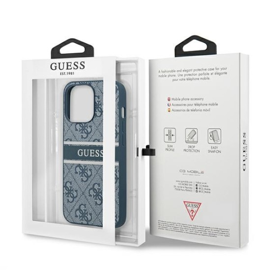 Guess 4G Stripe Collection Back Case GUHCP13L4GDBL priekš Apple iPhone 13 Pro - Zils - mākslīgās ādas aizmugures apvalks / bampers-vāciņš