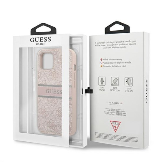 Guess 4G Stripe Collection Back Case GUHCP13S4GDPI priekš Apple iPhone 13 mini - Rozā - mākslīgās ādas aizmugures apvalks / bampers-vāciņš