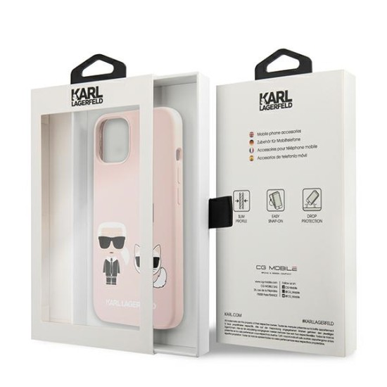 Karl Lagerfeld Silicone Karl & Choupette series Back Case KLHCP13SSSKCI priekš Apple iPhone 13 mini - Gaiši Rozā - silikona aizmugures apvalks / bampers-vāciņš