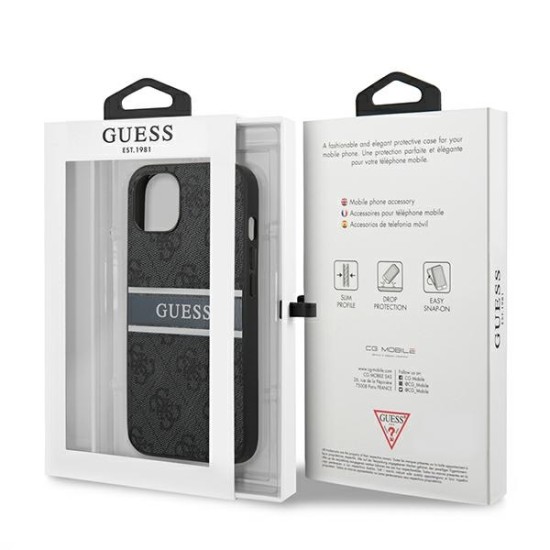 Guess 4G Stripe Collection Back Case GUHCP13M4GDGR priekš Apple iPhone 13 - Pelēks - mākslīgās ādas aizmugures apvalks / bampers-vāciņš