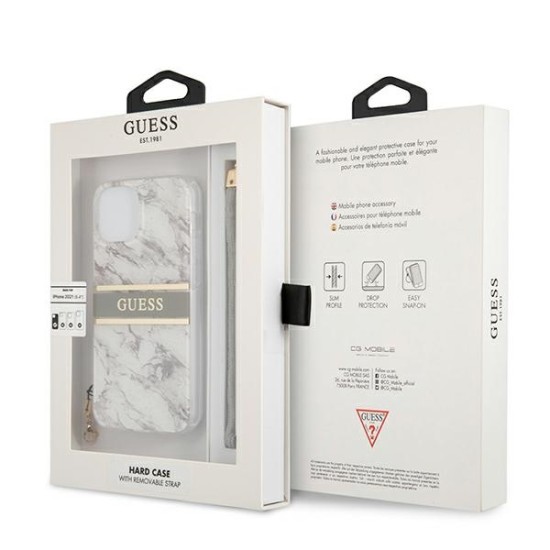 Guess Marble Strap Collection Back Case GUHCP13MKMABGR priekš Apple iPhone 13 - Pelēks - silkona-plastikāta aizmugures apvalks ar auklu / bampers-vāciņš