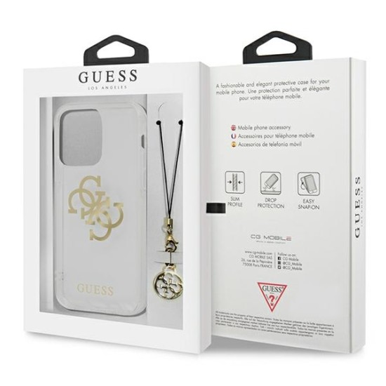 Guess 4G Gold Charms Collection Back Case GUHCP13LKS4GGO priekš Apple iPhone 13 Pro - Caurspīdīgs - silkona-plastikāta aizmugures apvalks / bampers-vāciņš