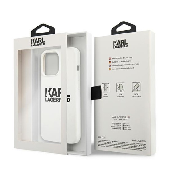 Karl Lagerfeld Silicone Stack Logo series Back Case KLHCP13LSLKLWH priekš Apple iPhone 13 Pro - Balts - silikona aizmugures apvalks / bampers-vāciņš