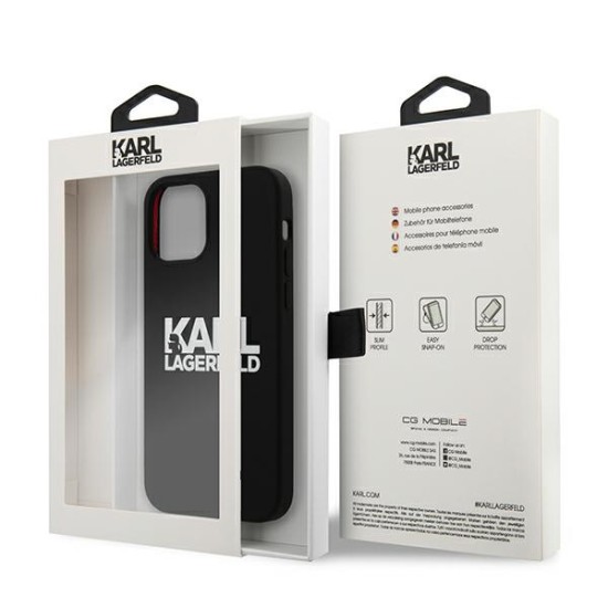 Karl Lagerfeld Silicone Stack Logo series Back Case KLHCP13SSLKLRBK priekš Apple iPhone 13 mini - Melns - silikona aizmugures apvalks / bampers-vāciņš