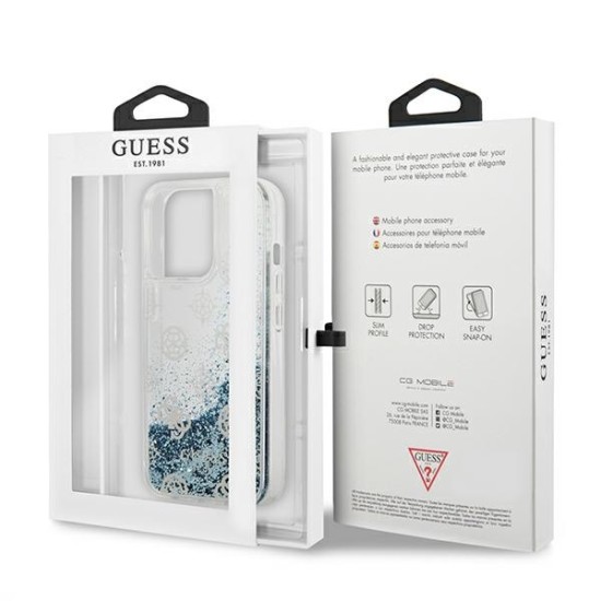Guess Peony Liquid Glitter Collection Back Case GUHCP13LLGPEBL priekš Apple iPhone 13 Pro - Gaiši Zils - silkona-plastikāta aizmugures apvalks / bampers-vāciņš