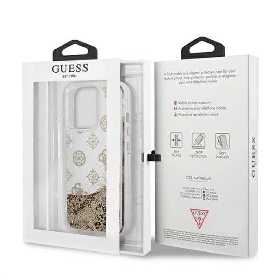 Guess Peony Liquid Glitter Collection Back Case GUHCP13LLGPEGO priekš Apple iPhone 13 Pro - Zelts - silkona-plastikāta aizmugures apvalks / bampers-vāciņš