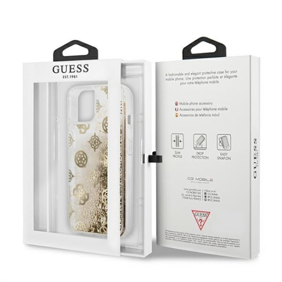 Guess Peony Liquid Glitter Collection Back Case GUHCP13MLGPEGO priekš Apple iPhone 13 - Zelts - silkona-plastikāta aizmugures apvalks / bampers-vāciņš