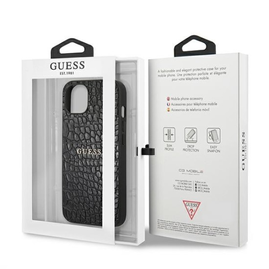 Guess Croco Strap Collection Back Case GUHCP13SPCRBBK priekš Apple iPhone 13 mini - Melns - mākslīgās ādas aizmugures apvalks / bampers-vāciņš