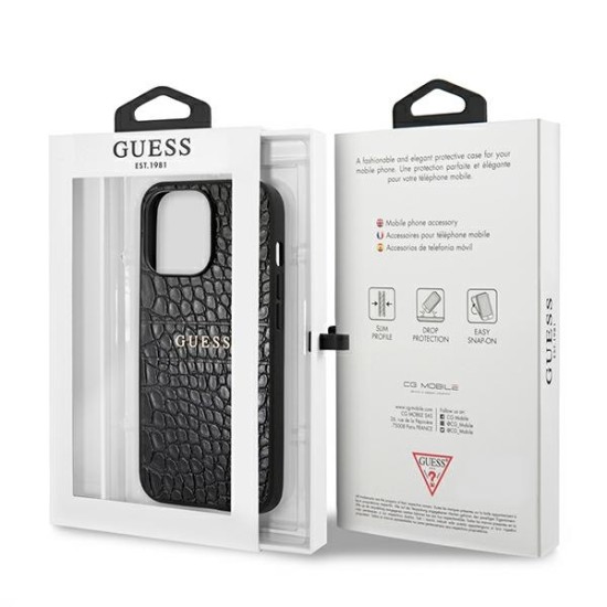 Guess Croco Strap Collection Back Case GUHCP13XPCRBBK priekš Apple iPhone 13 Pro Max - Melns - mākslīgās ādas aizmugures apvalks / bampers-vāciņš